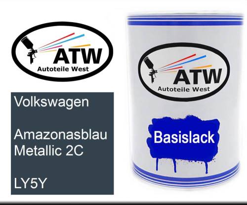 Volkswagen, Amazonasblau Metallic 2C, LY5Y: 500ml Lackdose, von ATW Autoteile West.